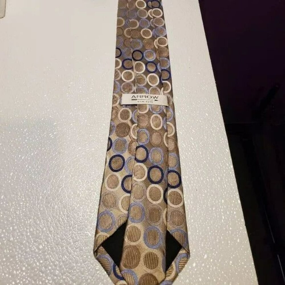 Arrow Usa 1851 Mens Silk Tie Beige With Blue & Ta… - image 2